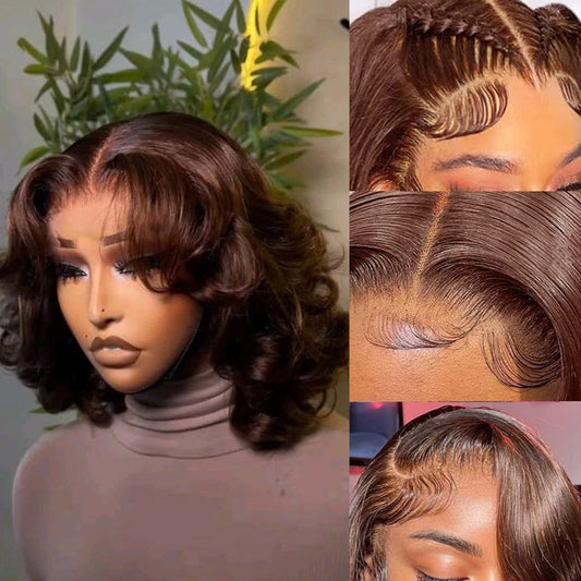 Chocolate Brown Body Wave Bob Wig — 250% Density