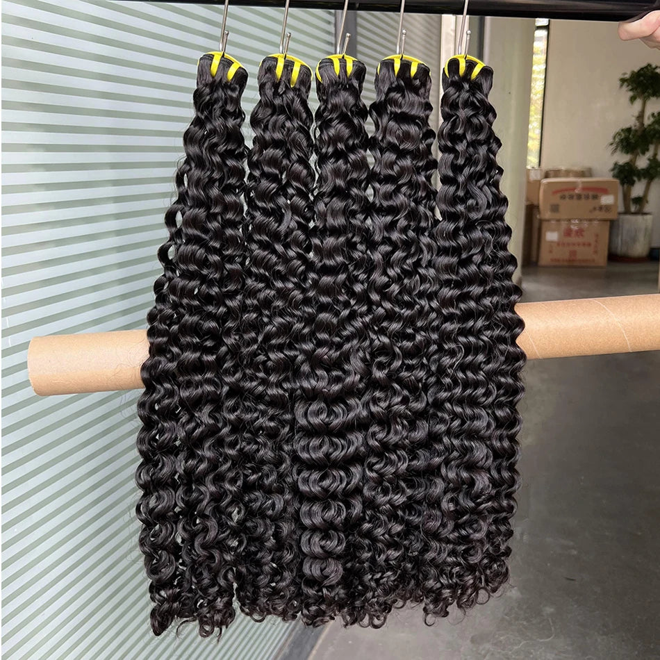 Super Double Drawn Deep Curly Human Hair Bundles 10-30 inches Wavy Natural Unprocessed 100% Raw Hair Weave Extensions For Women