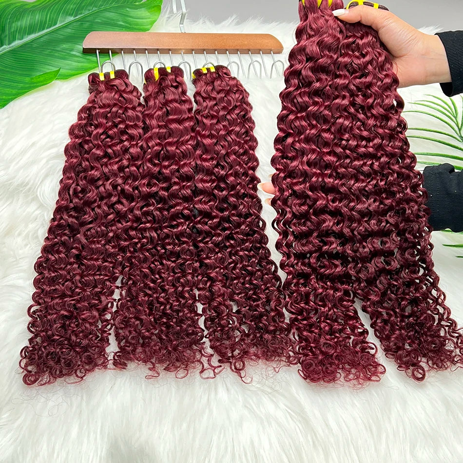 Deep Curly #99j Burgundy Colored Human Hair Bundles 100% Virgin Vietnamese Wavy Hair Weave Extensions 100grams/Bundle For Women