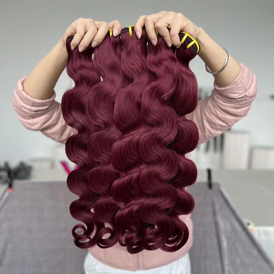 Burgundy #99j Color Body Wave Human Hair Bundles 16-30Inch 100% Vietnamese Raw Virgin Wavy Human Hair Weave Extensions For Women