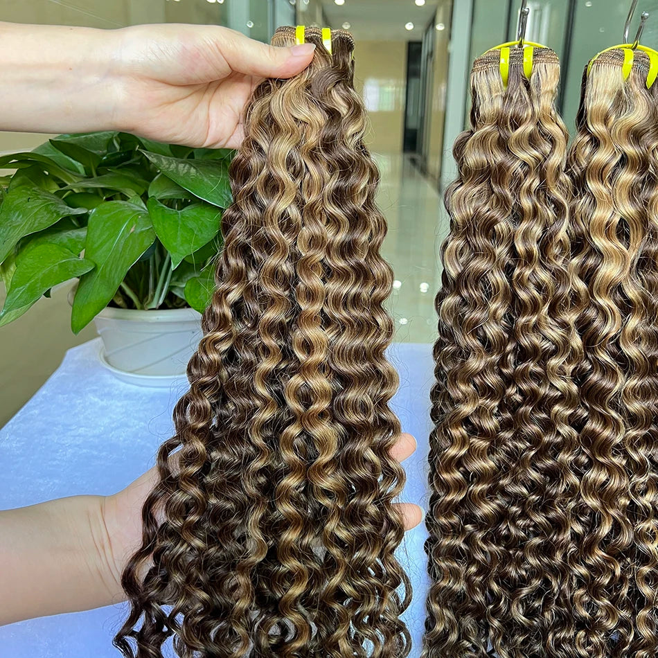 Deep Curly P4/27 Highlight Color Human Hair Bundles 100% Virgin Vietnamese Hair Weave Extensions 100grams 1/2/3/4 pcs For Women
