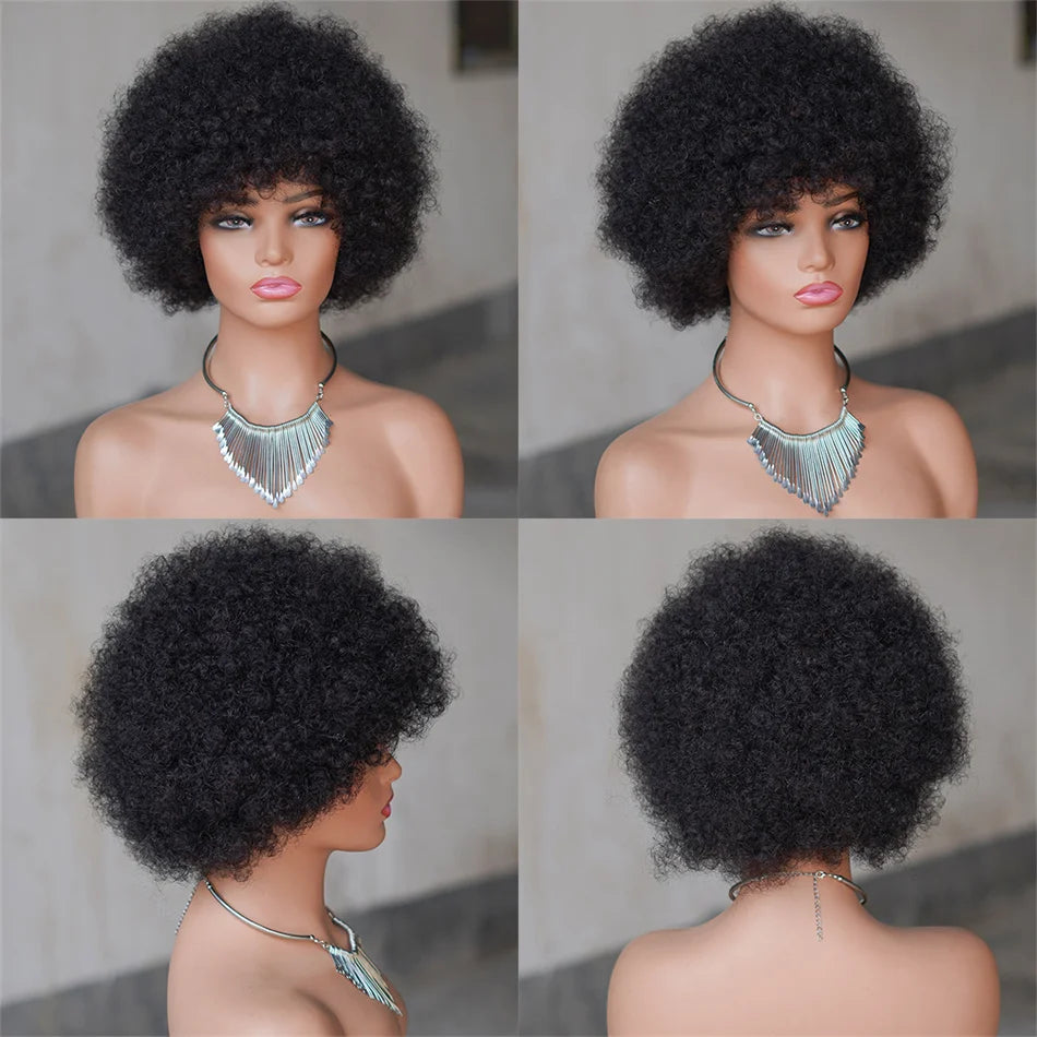 Fluffy Afro Kinky Curly Wig — Short Sassy, 100% Brazilian Hair
