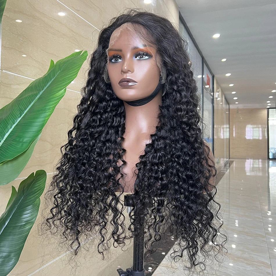 Water Wave 13x4 Hd Lace Frontal Human Hair Wigs Preplucked Bleached Knots Transparent Lace 200 Density Natural Color Hair Wig