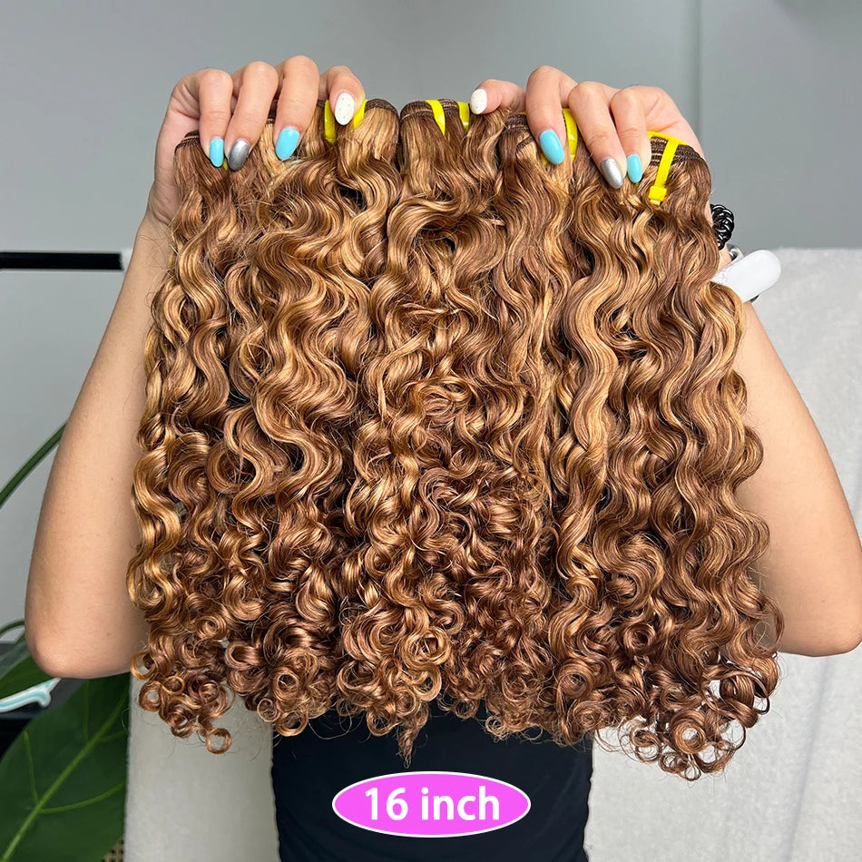 P4/27 Color Bundles Burmese Curly Human Hair 16 inches 100 Grams Cuticle Aligned Ombre Highlight Raw Virgin Hair Weft Extensions