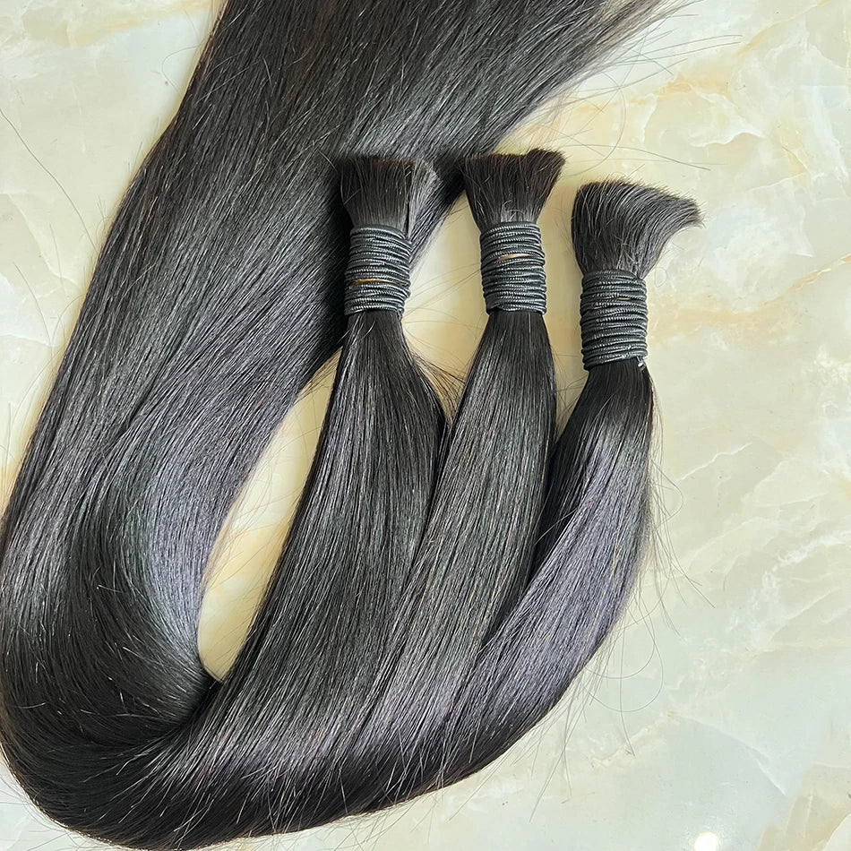 Straight Hair Extension Bulk No Weft 100% Unprocessed Raw Virgin Human Hair #1B Natural Color 100g/Pcs High Quality For Braiding