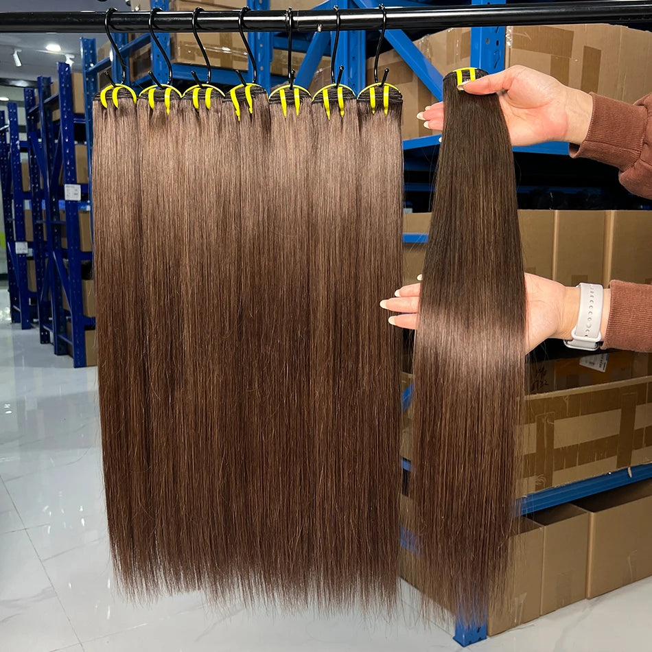 Straight #2 Color Human Hair Bundles Double Weft Vietnamese Virgin Hair Extensions Weave 16-30 Inches 100 Grams For Black Women