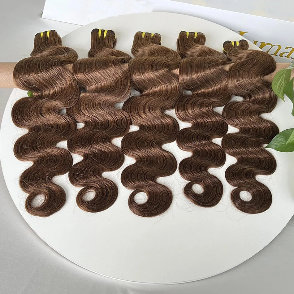 #4 Brown Colored Body Wave Human Hair Bundles 100% Virgin Human Hair Extensions Weaving Wavy 100 Grams 18-30 Inch For Women
