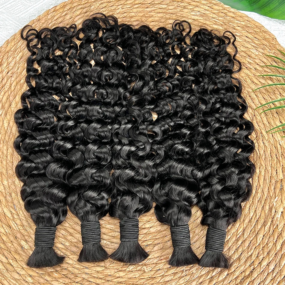 Water Wave Human Hair Bulk No Weft Braids Hair 100% Unprocessed Raw Virgin Human Hair For Braiding #1B Natural Black Color Hair