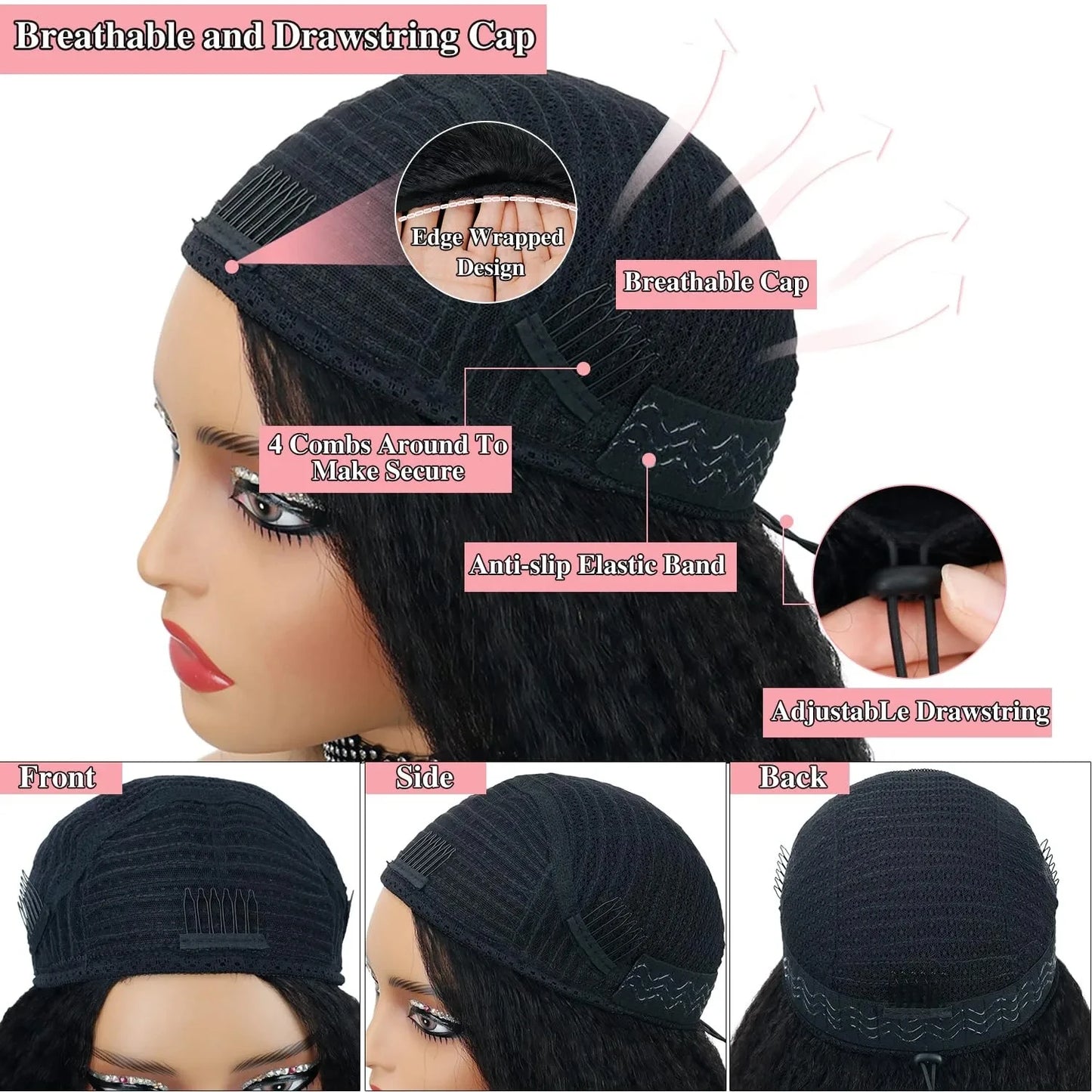 Kinky Straight 3-in-1 Half Wig — Yaki Clip-In, 180% Density