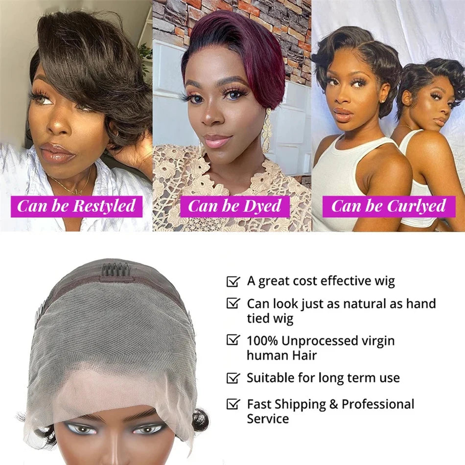 Straight Pixie Cut Bob Wig — Pre-Plucked, 13x4 Transparent Lace