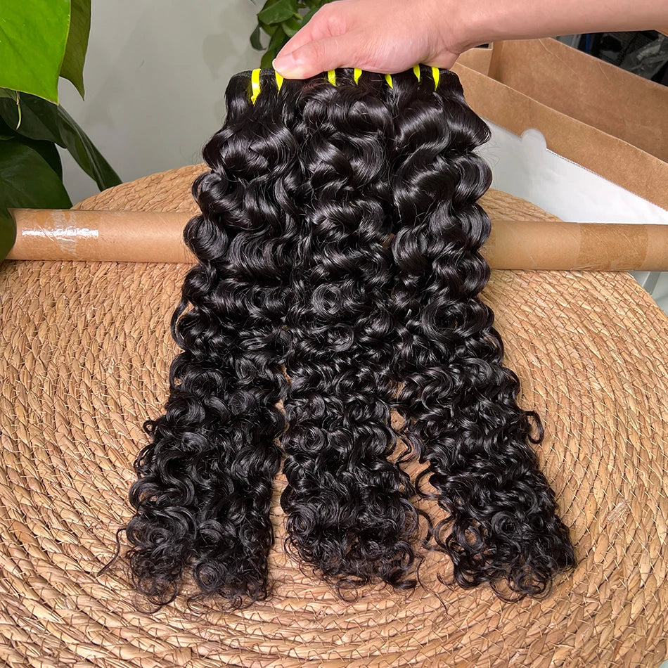 100% Human Hair Water Wave Bundles #1B Natural Black Color Curly Wavy Unprocessed Raw Virgin Hair Weave Extensions