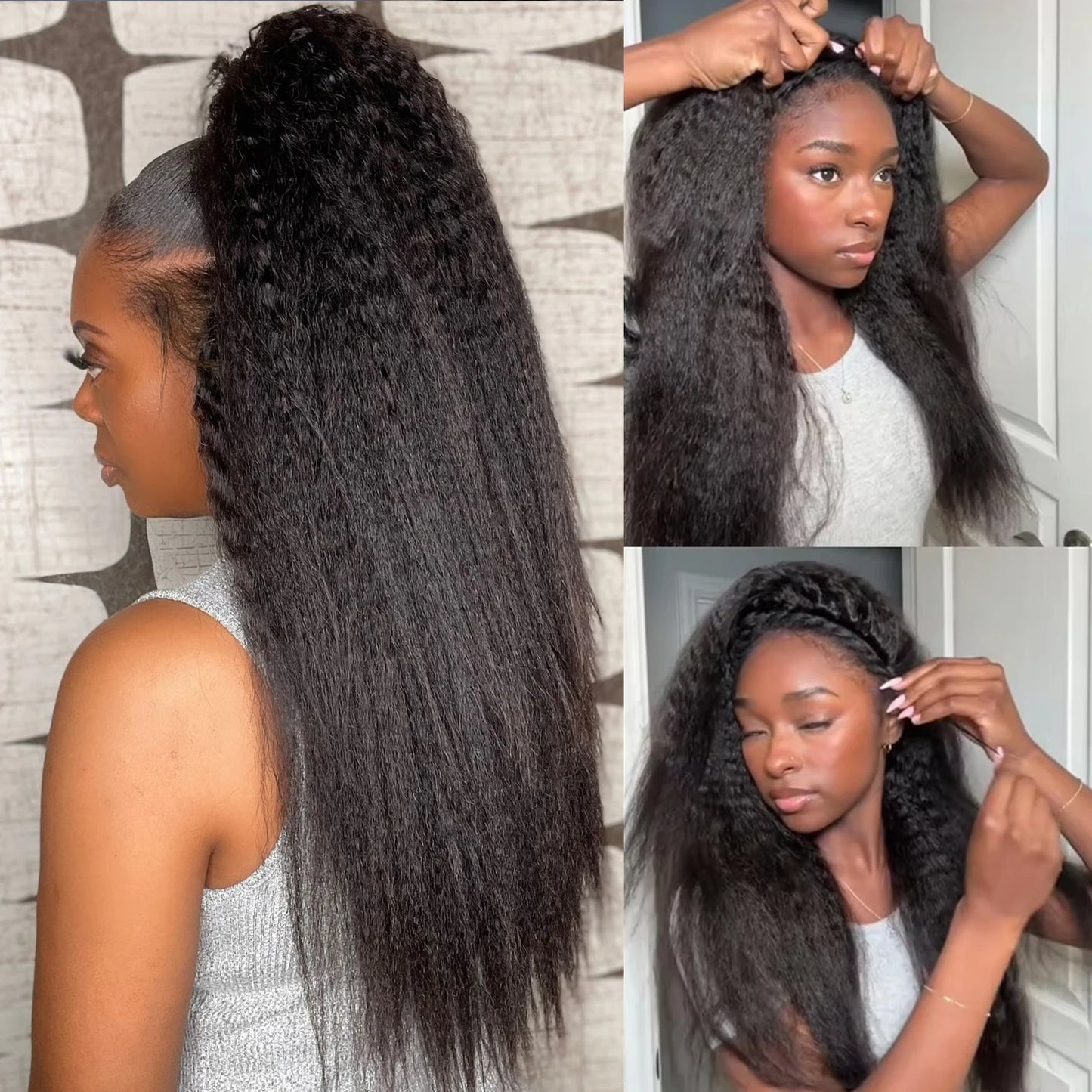 Kinky Straight 3-in-1 Half Wig — Drawstring, 180% Density