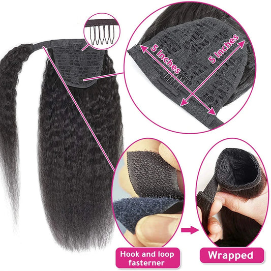 Kinky Straight Wrap-Around Ponytail — 100g Remy Human Hair