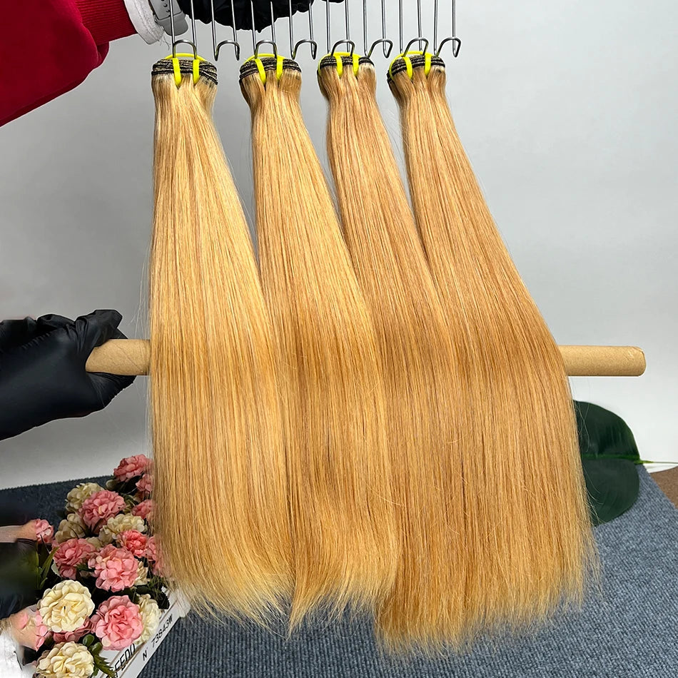 #27 Color Straight Double Drawn Human Hair Bundles 100% Virgin Hair Weave Extensions 18-26 Inches 1/2/3/4 pcs Bundle Deals
