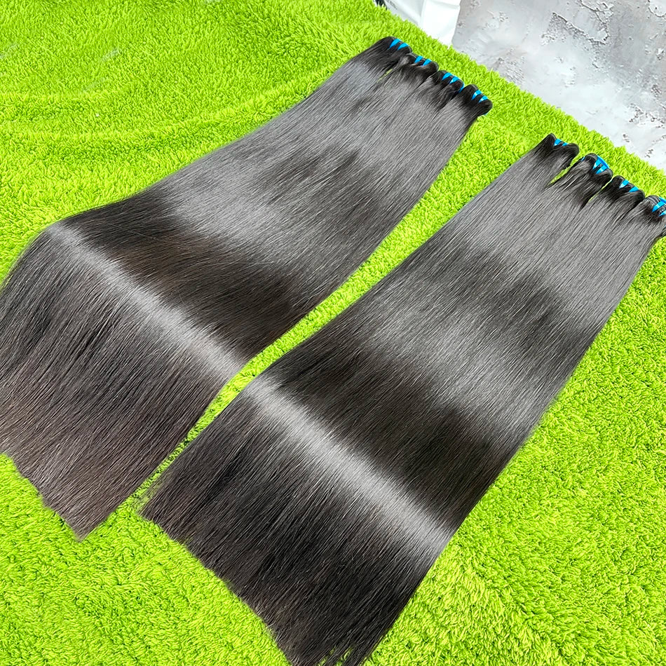 Double Drawn Bone Straight 100% Human Hair Bundles Weave 18A Raw Virgin Hair Extensions #1B Natural Black Color Can Bleach #613