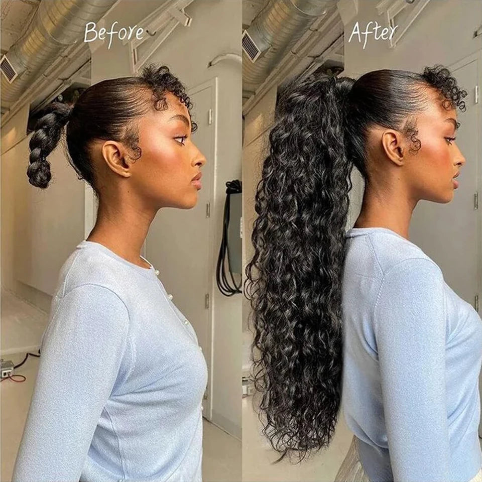 Water Wave Wrap-Around Ponytail — Remy Human Hair, 30–32 Inch
