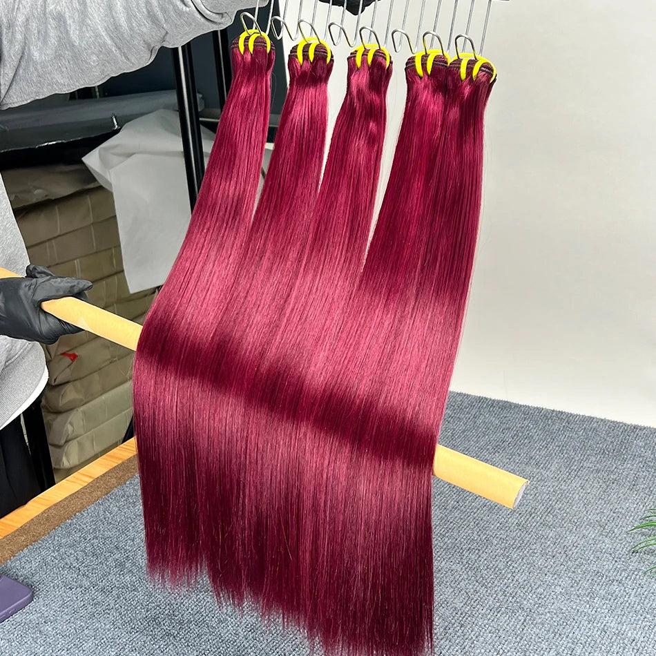 #99j Color Double Drawn Straight Burgundy Human Hair Bundles 100% Virgin Hair Weave Extensions 18-26 Inches 1/2/3/4 Bundles