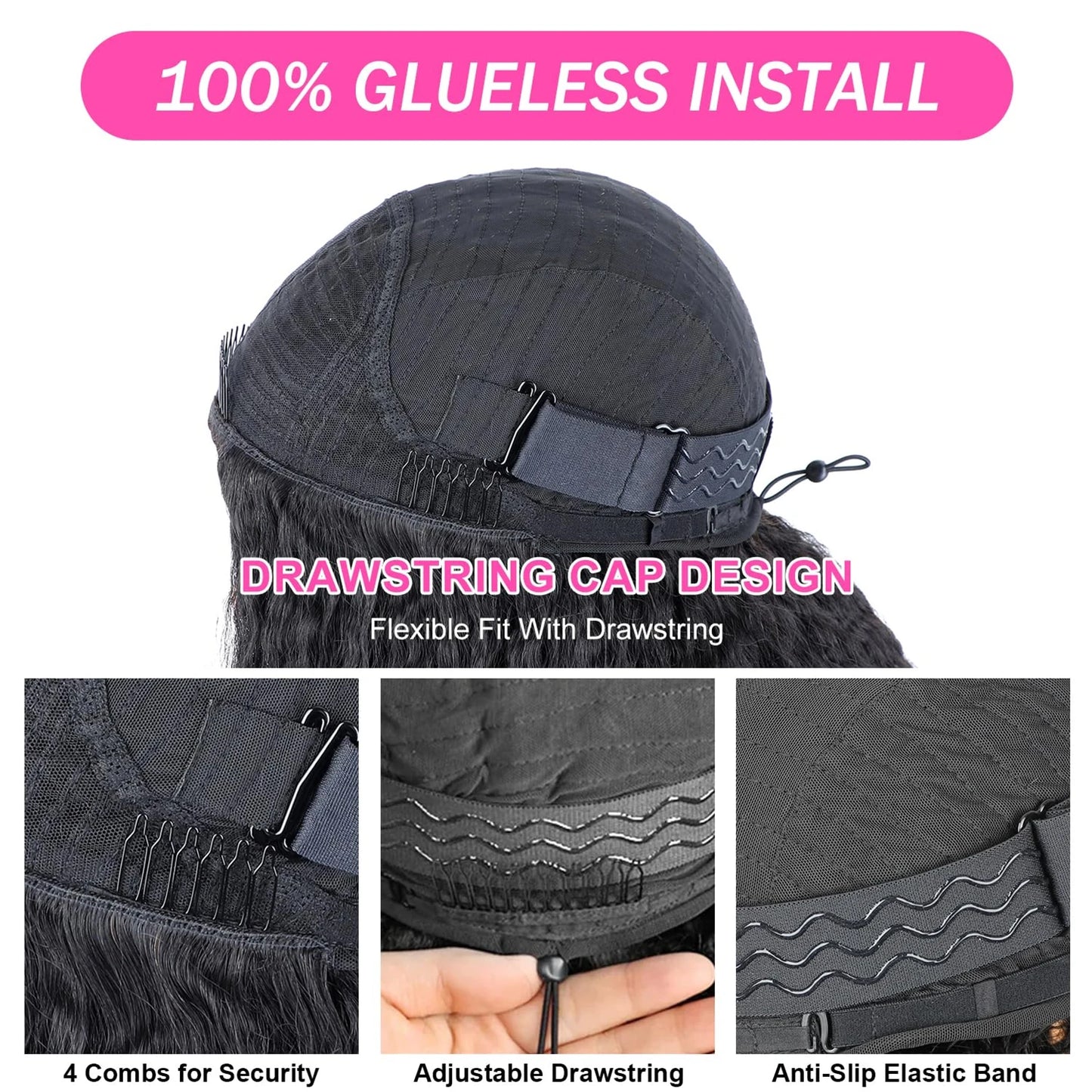 Kinky Straight 3-in-1 Half Wig — Drawstring, 180% Density