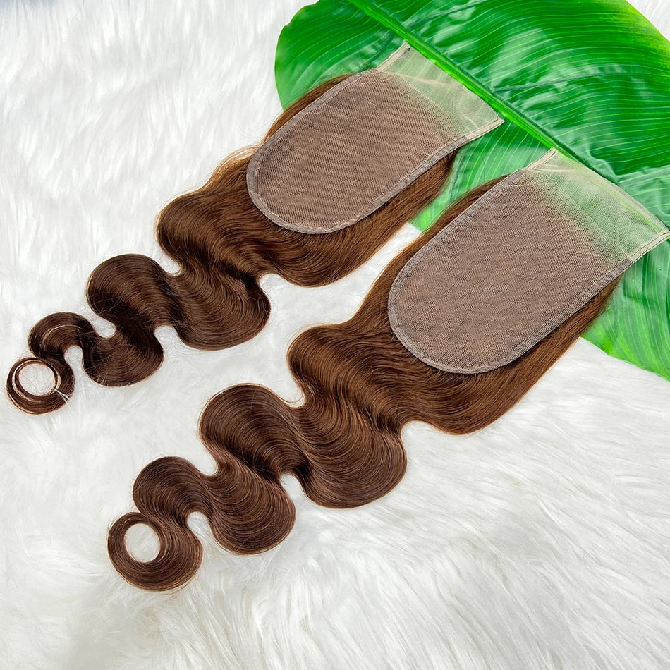 #4 Brown Color 4x6 Transparent Lace Closure Body Wave Human Hair Deep Parting Melt Skin Invisible Lace Raw Virgin Hair For Women