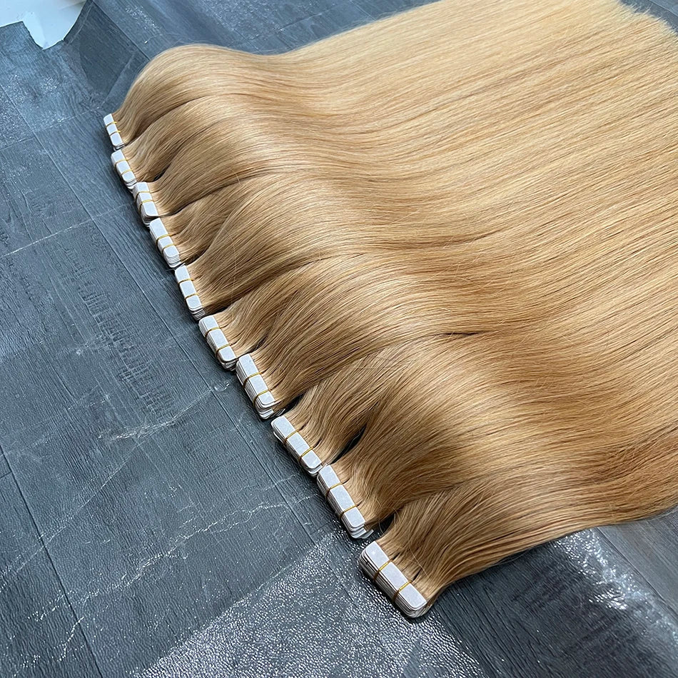 Straight #27 Colored Invisible PU Tape Ins 100% Human Hair Extensions Seamless PU Skin Weft Adhesives 100grams Tape-Ins Hair