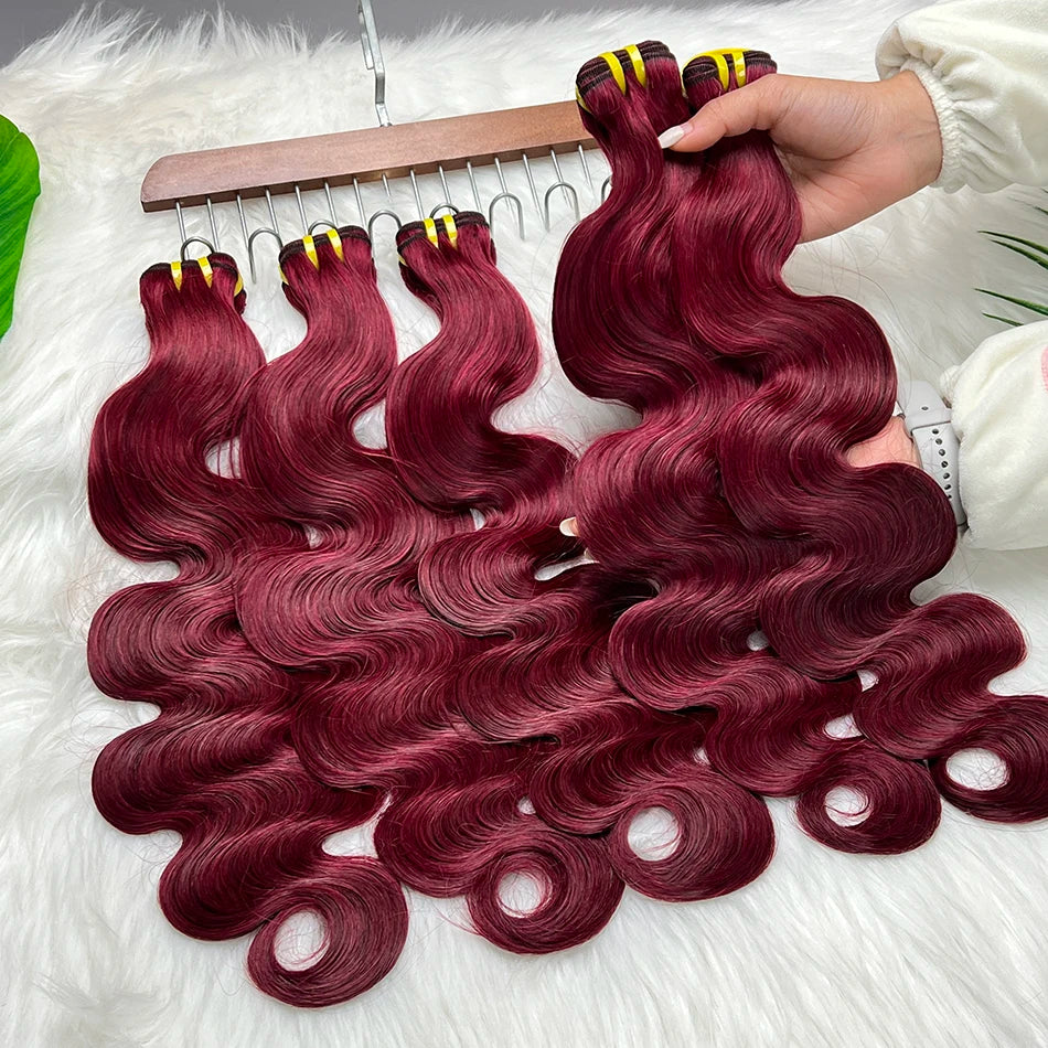 Body Wave #99j Burgundy Human Hair Bundles Red Colored Vietnamese 100 Grams 100% Raw Virgin Wavy Human Hair Weave Extensions