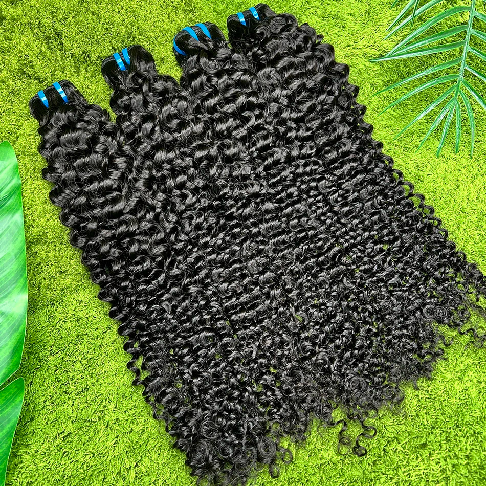 18A Deep Curly 100% Human Hair Bundles Extensions Weave #1B Natural Black Color 10-30 Inch Curl Wavy Raw Virgin Hair For Women