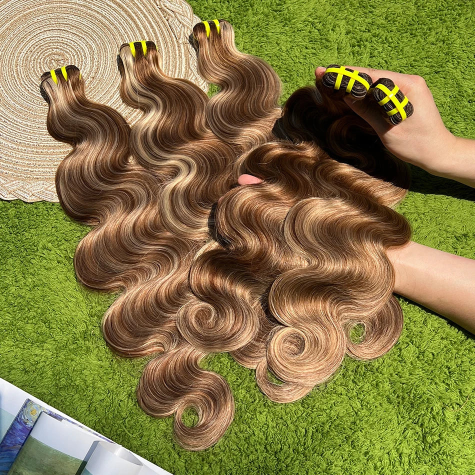 P4/27 Highlight Colored Body Wave Human Hair Bundles Honey Blonde 10-30 Inch 100grams/Bundle 100% Virgin Hair Weaving Extensions