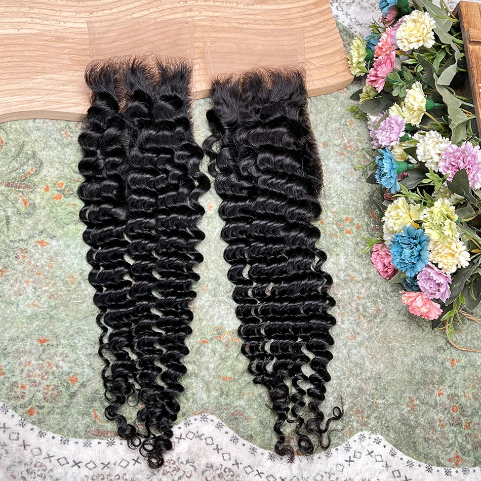 Deep Curly 4x6 Transparent Lace Closure 100% Human Hair #1B Natural Black Color Preplucked Bleached Knots Invisible Closure Hair