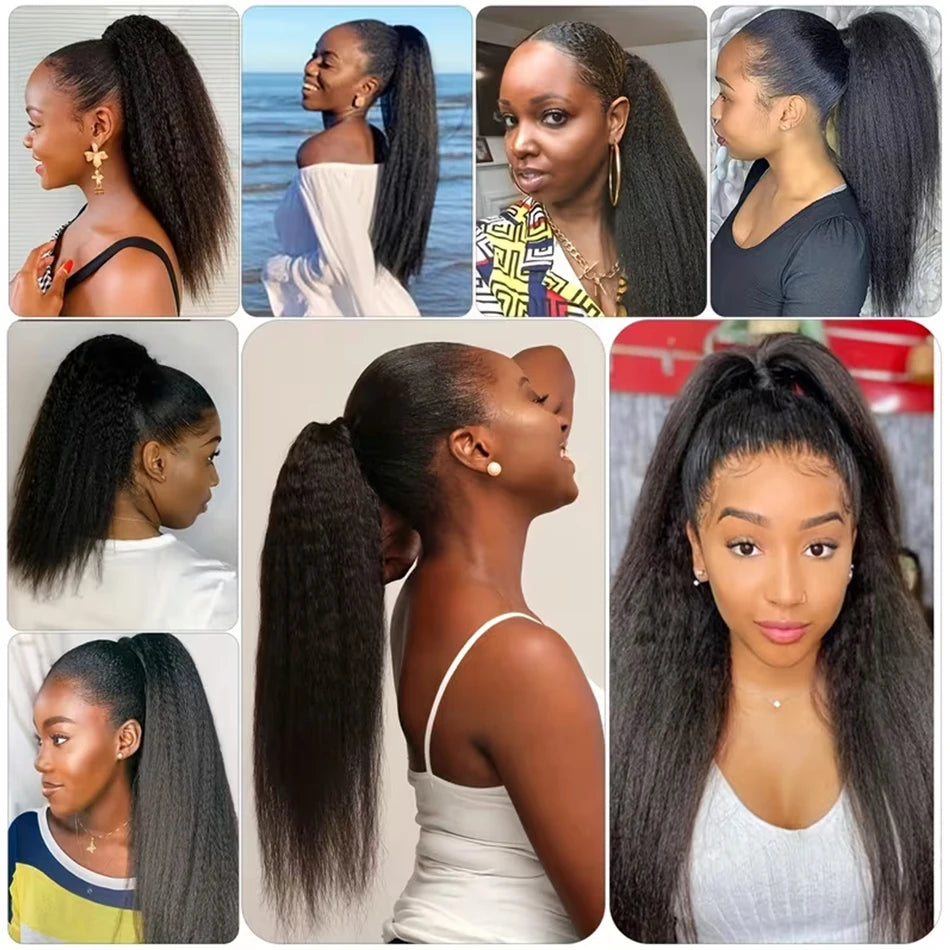 Kinky Straight Drawstring Ponytail — 4B/4C Remy, 10–32 Inch