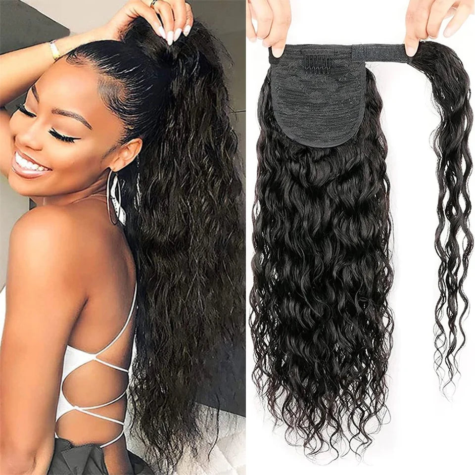 Water Wave Wrap-Around Ponytail — Remy Human Hair, 30–32 Inch