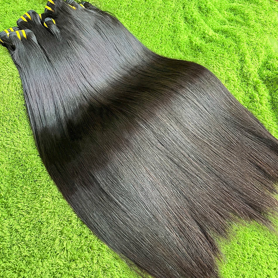 Straight 100% Human Hair Bundles Unprocessed Raw Virgin Hair Weave Extensions 10-36 Inch Double Weft 1B Natural Black Color Hair