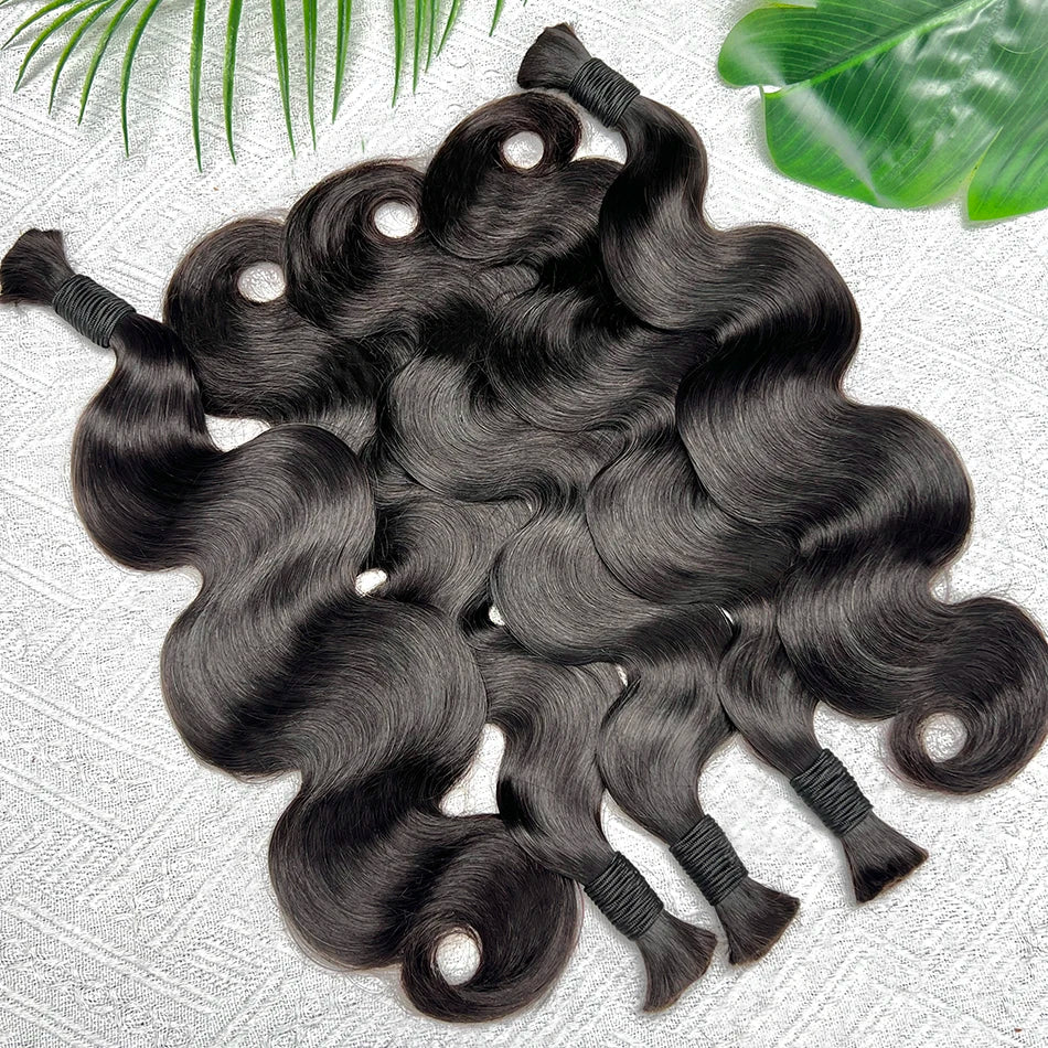 Body Wave Double Drawn Human Hair Bulk For Braiding Hair Extensions #1B Natural Black Color No Weft Raw Virgin Wavy Braids Hair