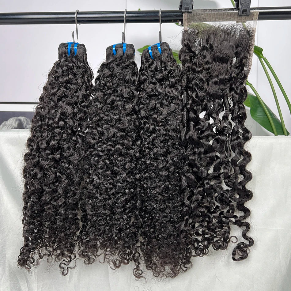 18A Burmese Curly Human Hair Bundles With 5x5 HD Lace Closure Invisible Melted All Color Skins #1B Color Hair Weave Extensions