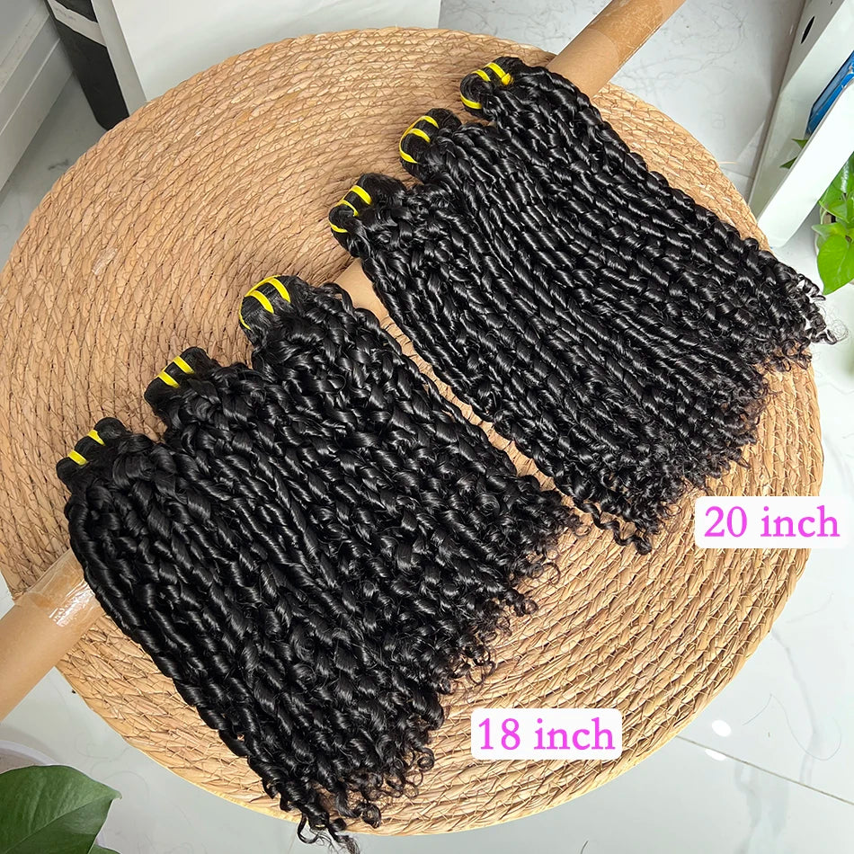 Double Drawn Pixie Curly Human Hair Bundles #1B Natural Color Bouncy Curly 100% Unprocessed Raw Human Hair Weave Extensions