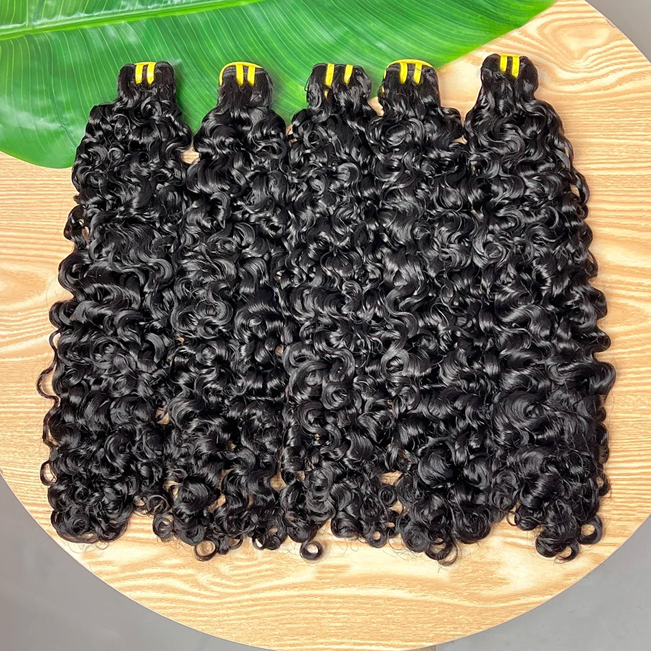 Double Drawn Burmese Curly Human Hair Bundles #1B Natural Color 100% Raw Virgin Vietnamese Hair Weave Extensions 1 2 3 4 PCS