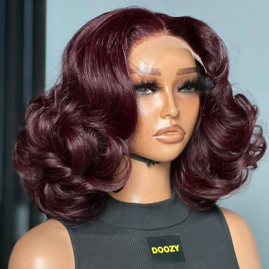 Bouncy Body Wave Bob Wig — Burgundy 99J, 13x4 Lace Front, 250% Density
