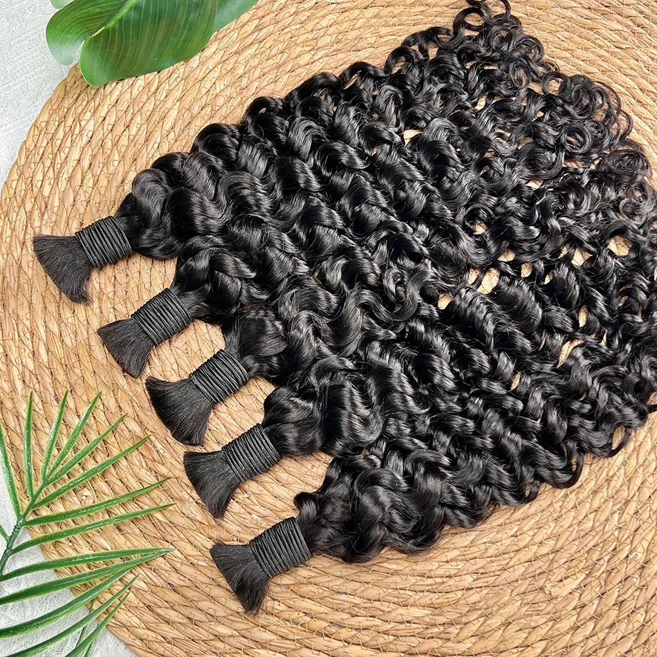 Water Wave Human Hair Bulk No Weft Braids Hair 100% Unprocessed Raw Virgin Human Hair For Braiding #1B Natural Black Color Hair