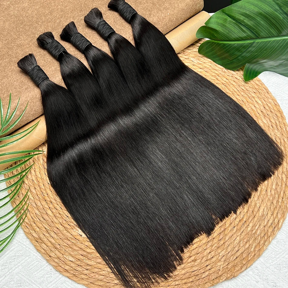 Straight Hair Bulk Braids Human Hair 100% Unprocessed Raw Virgin Human Hair No Weft For Braiding #1B Natural Black Color Hair