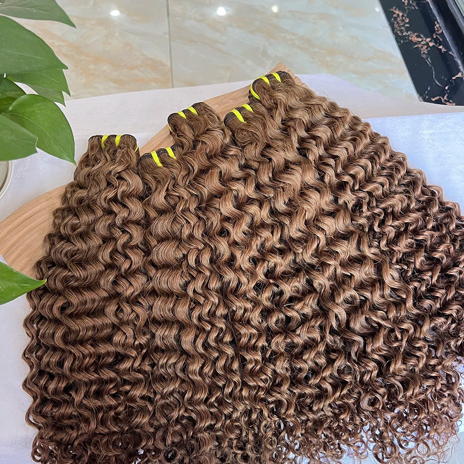 #8 Colored Deep Curly Human Hair Bundles 100% Raw Virgin Vietnamese Wavy Hair Weave Extensions 100grams/bundle 18-26 Inch