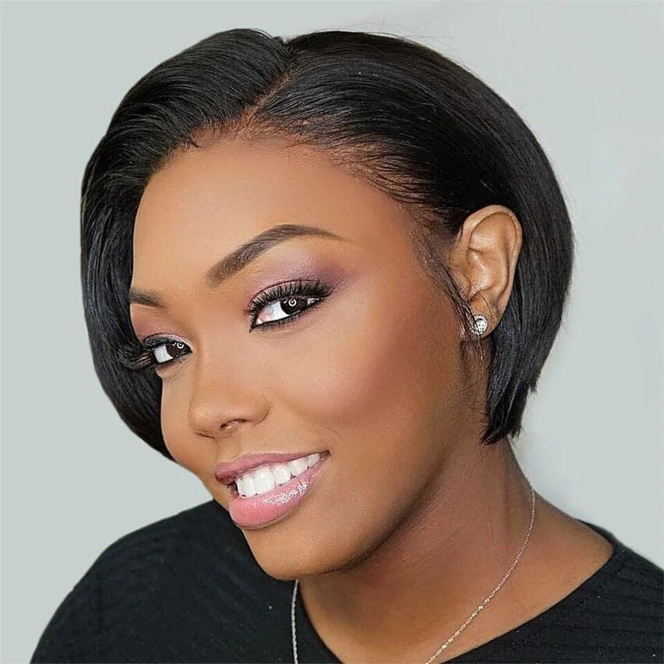 Highlight Pixie Cut Bob Wig — Straight Human Hair, 13x4 Lace Front