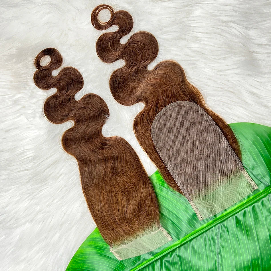 #4 Brown Color 4x6 Transparent Lace Closure Body Wave Human Hair Deep Parting Melt Skin Invisible Lace Raw Virgin Hair For Women