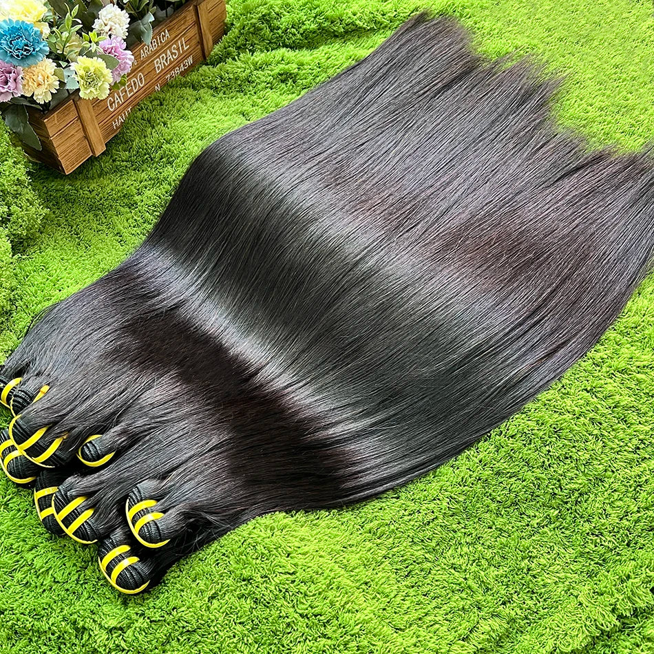 Straight 100% Human Hair Bundles Unprocessed Raw Virgin Hair Weave Extensions 10-36 Inch Double Weft 1B Natural Black Color Hair