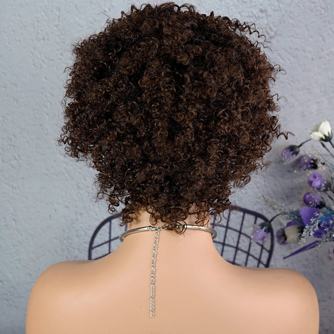 Short Afro Kinky Curly Pixie Wig — 100% Human Hair