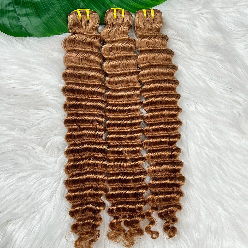 #30 Colored Deep Wave Bundles 100% Human Hair Double Weft 20-24 Inch Virgin Vietnamese Hair Weave Extensions 100 Grams For Women