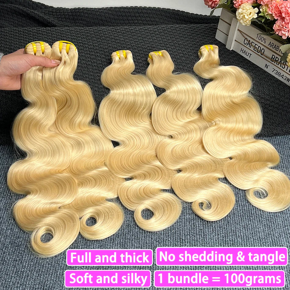 #613 Body Wave Double Drawn Human Hair Bundles Blonde Colored 1/2/3/4 Pcs 100% Human Hair 100 Grams Weave Hair Extensions
