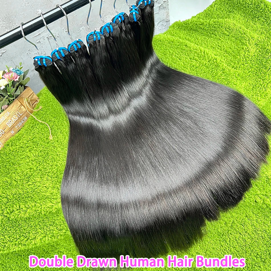 18A Bone Straight Double Drawn 100% Human Hair Bundles Weave Raw Virgin Hair Extensions #1B Natural Black Color Can Bleach #613