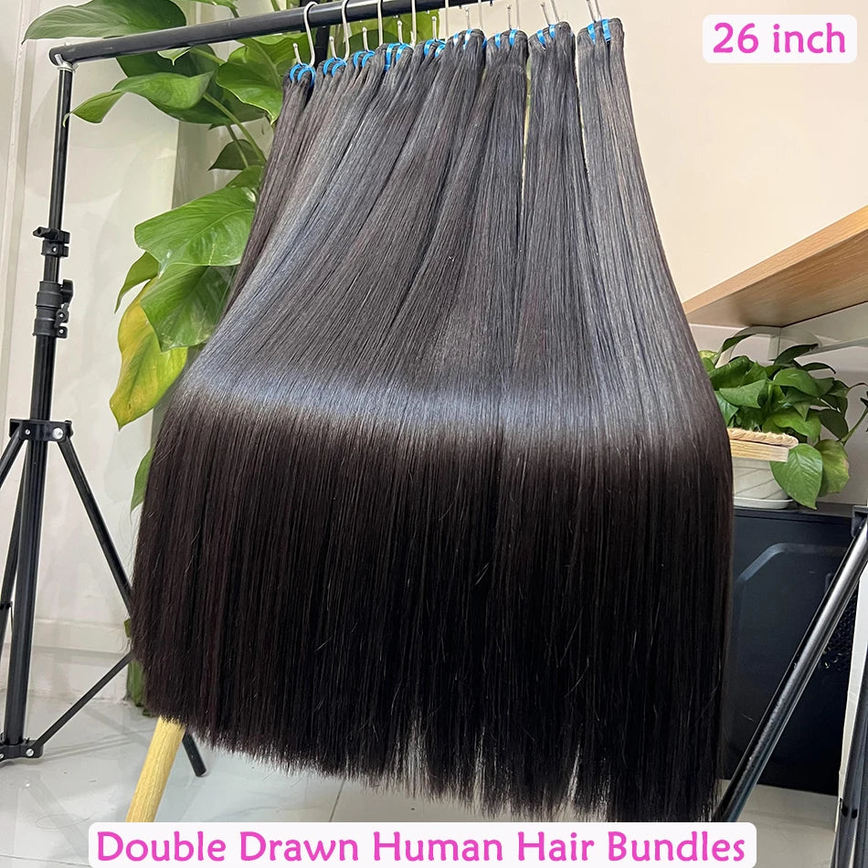 18A Double Drawn Bone Straight Human Hair Bundles Weave 100% Raw Virgin Hair Extensions #1b Natural Black Color Can Bleach #613