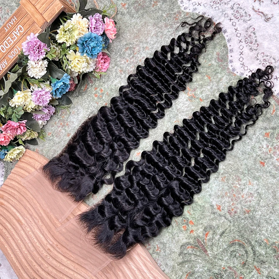Deep Curly 4x6 Transparent Lace Closure 100% Human Hair #1B Natural Black Color Preplucked Bleached Knots Invisible Closure Hair