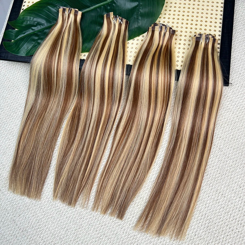 Straight P4/27 Highlight Color Clip ins Human Hair Extensions 100 Grams 7Pcs/Set Seamless PU Weft Clips in Vietnamese Human Hair