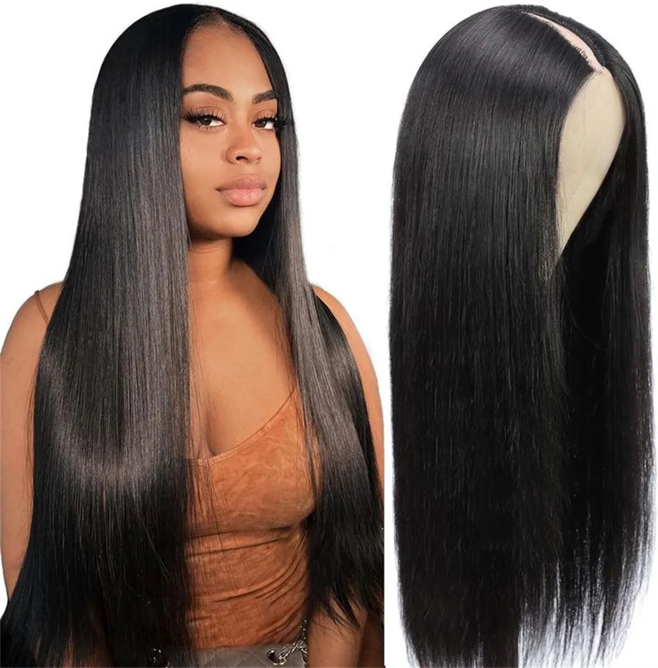 V-Part Bone Straight Wig — Full Machine Made, 180% Density